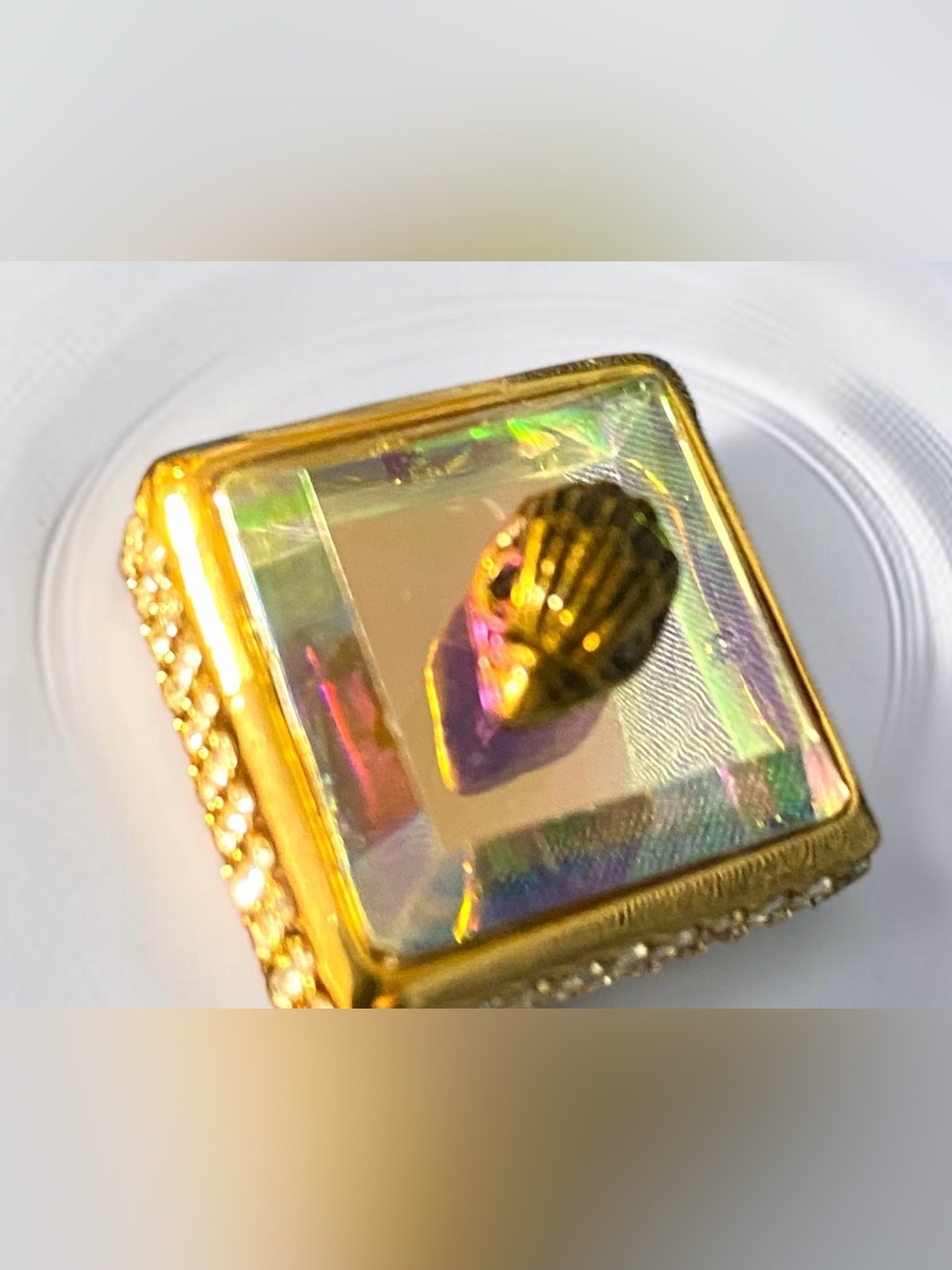 Kurt Geiger teal and gold ring with rhinestones size 8 - Picture 6 of 9